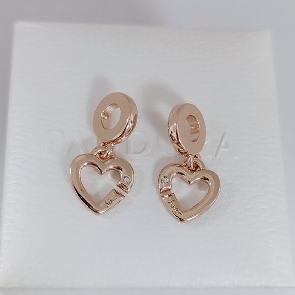 Pandora Linked Sister Hearts Split Dangle Charm with box Rose Gold Plated - Picture 6 of 6